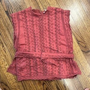 Rebecca Taylor Red Lace Eyelet Blouse